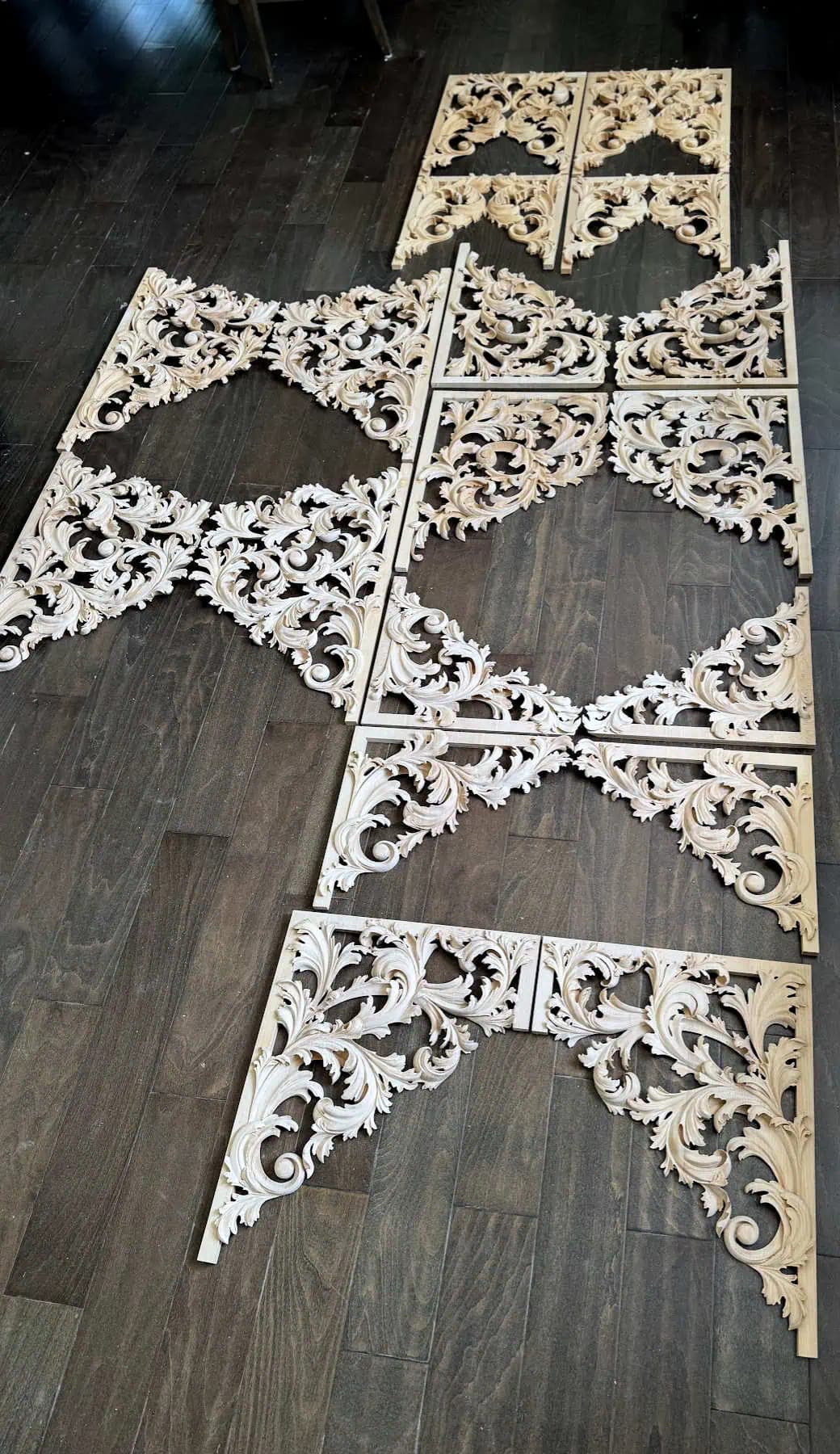 Set of openwork limewood pipe organ shades carved with acanthus scrolls by Alexander Grabovetskiy, custom wood carving.